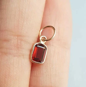 Red Garnet 18k Gold Charm Handmade Emerald Cut Birthstone Charm Jewelry - Picture 1 of 5