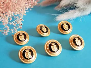 881BBIS Chequerboard Buttons " Crested " Golden Enamel Black Lot 6 Ép. Vintage - Picture 1 of 4