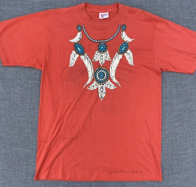 Womens Vintage T Shirt Large South Western Puff Paint Santa Fe Pink - Image 1 of 4