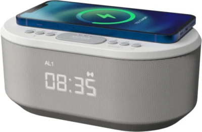 iBox Bedside Alarm Clock With Bluetooth Speaker, Super Fast Wireless White  - Image 1 of 4