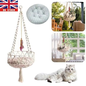 UK Cat Hammock Macrame Cat House Cat Swings Bed Cushion Wall Hanging Gift - Picture 1 of 26