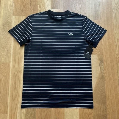 RVCA Men's Sweep Stripe Sport Vent Crew Neck Shirt - Medium Black Stripe NWT $60 - Image 1 of 4