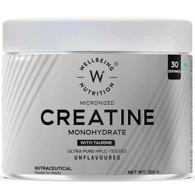 Wellbeing Nutrition Creatine Monohydrate Pure Micronised Powder Unflavoured 100g - Image 1 of 4