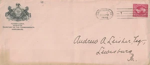 1900 Harrisburg, PA Barry Cancel on Cover w Secretary of the Commonwealth Cachet - Picture 1 of 2