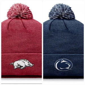 Lof of 2 pom beanie hats top the world blue penn state red arkansas razorbacks - Picture 1 of 9