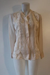Womens Brochu Walker Blush Ivory Lace 100% Silk Semi-Sheer Shirt Blouse Top S - Picture 1 of 8