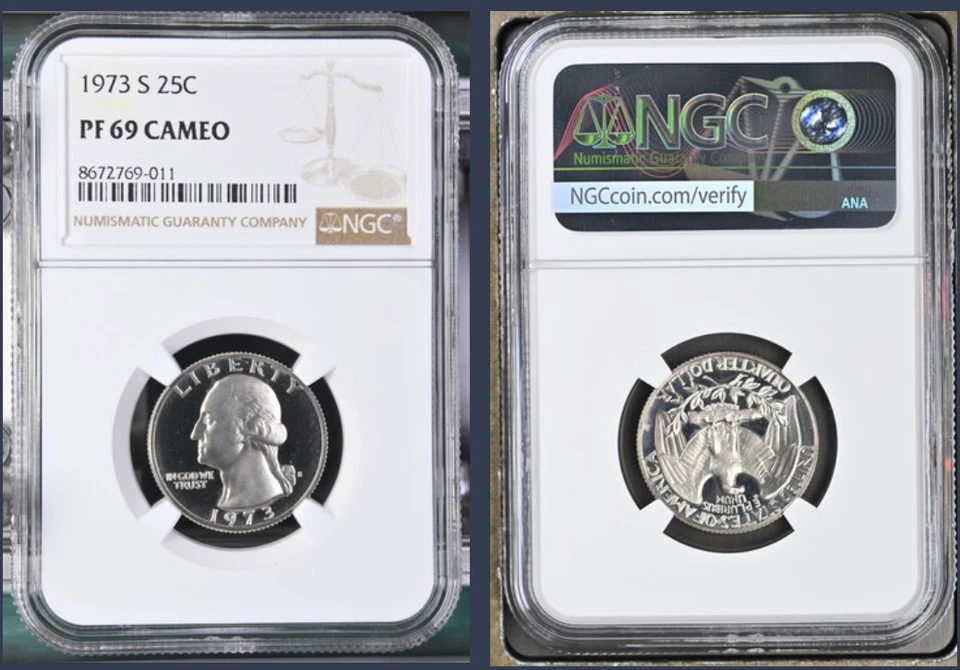 1973 S WASHINGTON QUARTER 25C PF69 CAMEO NGC; PR69 CAM *fresh slab* - Image 1 of 1