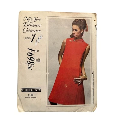 VTG Jacques Tiffeau NY Designer 60's McCall's 8694 Mod Dress Sewing Pattern 12 - Image 1 of 4