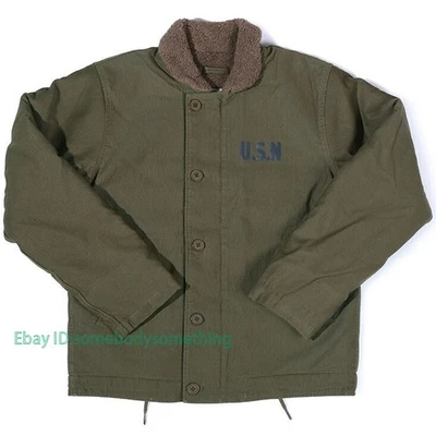 Men's Retro USN Navy N-1 Deck Jacket Winter Military Fleece Flight Jackets Coats - Image 1 of 4