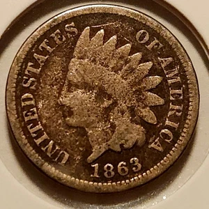 1863 Copper Nickel Indian Head Cent - G/VG - Minor Porosity - Picture 1 of 2