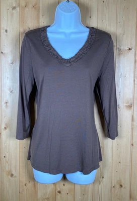 WinterSilks шелковая смесь рубашка блузка коричневый v-образным вырезом богемное романтический женский размер L - Изображение 1 из 4