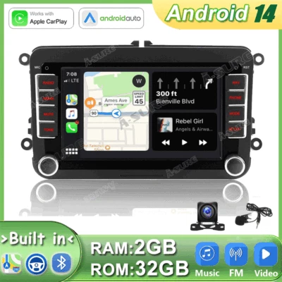 2+32G Carplay Android 14 Autoradio GPS Für VW Touran GOLF 5 6 Passat Tiguan Seat - Bild 1 von 4