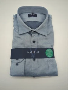 Camicia manica lunga Marvelos taglia XL 43/44 colletto a sbalzo flanella blu grigio casual fit - Foto 1 di 6