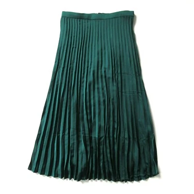 NWT J.Crew Petite Pleated Midi in Dark Spruce Green Satin A-line Skirt 12P $98 - Image 1 of 4
