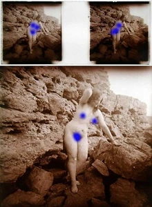 PHOTO STEREO EROTIQUE sur verre NU FEMININ 1880 - 1900 risque nude / 513 - Imagen 1 de 1