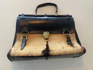 Antique French Leather & Hide Doctor's Bag w/ Metal Fasteners - Picture 1 of 12