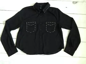 Wild Fable Womens Large Black Long Sleeve Button Up Semi Sheer Blouse Pockets - Picture 1 of 7