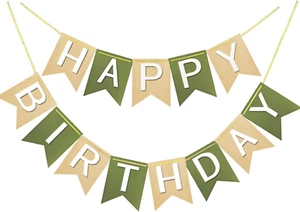 Brown Green Happy Birthday Banner Theme Birthday Party Supplies Handmade Garland - Picture 1 of 12