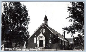 1943 RPPC ST THERESA CATHOLIC CHURCH ORLEANS VT CRIPPLED CHILDREN STAMP POSTCARD - Picture 1 of 2