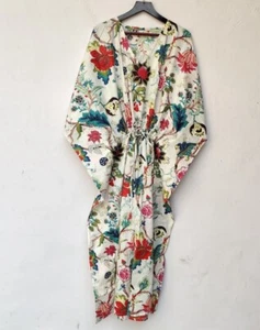 Maxi Vestido Caftán Playa Larga 100% Algodón Indio Vintage Talla Única Caftán Kimono - Imagen 1 de 9