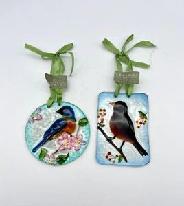 Set of 2 Seasons of Cannon Falls Fused Glass Bird Sun Catchers Ornaments 4" - Picture 1 of 7