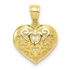 Real 10kt Yellow Gold Diamond-Cut Heart Charm