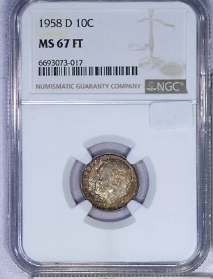 1958-D Roosevelt Dime 10c NGC MS67 FT - Beautiful color! - Image 1 of 2