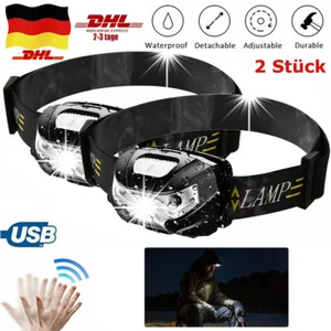 2x LED Stirnlampe Super Hell Scheinwerfer Kopflampe Headlampe USB Wasserdicht - Bild 1 von 12