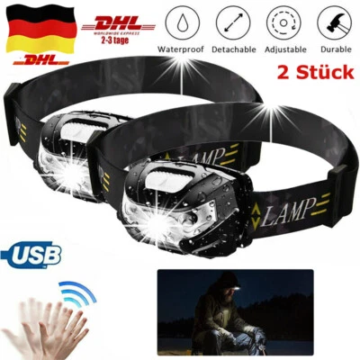 2x LED Stirnlampe Super Hell Scheinwerfer Kopflampe Headlampe USB Wasserdicht - Bild 1 von 4