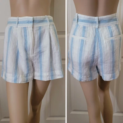 Pantalones Cortos Marco Cintura Alta Lino Rayas Talla 4 Azul Blanco Foto 1 de 4