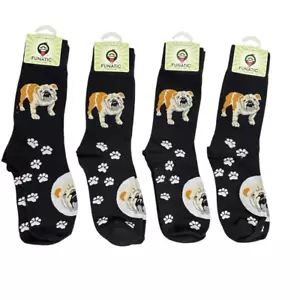 4 pares de calcetines funáticos Bulldog Crew regalo para amantes de los perros unisex talla única para la mayoría - Imagen 1 de 5