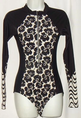 Hobie Womens Swimsuit Sz S Long Sleeves Black White Design Zip Front Eye Candy # - Image 1 of 4