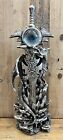 Dragon With Sword Silver Resin Statue 13" x 4.5"