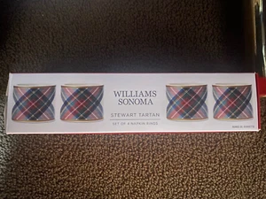 NUEVO Williams Sonoma Set 4 Stewart Tartán Cuadros Cerámica Navidad Servilleta Anillo Nuevo con Etiquetas - Imagen 1 de 6