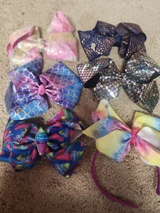 Jojo Siwa Bows Lot 6 hair bows headband mermaid tie dye ice cream sequin shiny - Picture 1 of 7