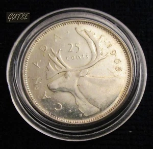 Gutse Canada, 25 Centimes 1965, Élan, Argent, Sans Circulaire - Picture 1 of 2