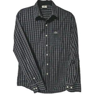Lacoste Hemd mit Knopfleiste Herren 6 / XL schwarz grau Gingham kariert langarm modern - Bild 1 von 3