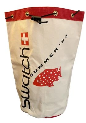 Vintage 90s Swatch Watch Summer ‘93 Drawstring Canvas Bag Red 19 in. VERY RARE - Image 1 of 4