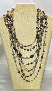 Lia Sophia Multi Strand Statement Necklace W Pearls Beads +Stones EUC 17-20" L - Picture 1 of 6