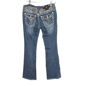 Miss Me Blue Sequin Low Rise Easy Boot Cut Jeans Button Pocket Jeweled 27 - Picture 1 of 10