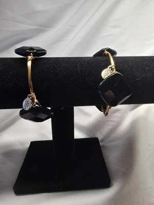 Juego de 2 brazaletes BOURBON & BOWETIES tono dorado con forma de diamante negro Foto 1 de 3
