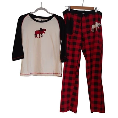 Lazy One Moose Holiday Festive Plaid Loungewear Sleepwear Set Pj's Youth Large - Image 1 of 4