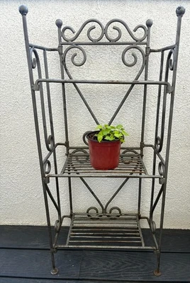Сверхтяжелая старая складная полка из цельного кованого железа / подставка для растений - Изображение 1 из 4