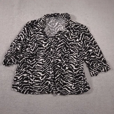 Camisa East 5th Mujer 3X Blusa Negra Blanca Estampado Cebra Mezcla de Lino Botón Frontal Foto 1 de 4