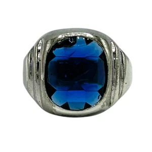 Antiker Art Deco Ring UNCAS Sterlingsilber facettiert blaues Glas - Bild 1 von 8