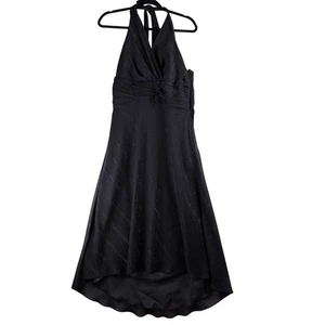 Vintage London Times Hi Low Halter Dress Women's 12 Black Ruched Metallic Formal - Picture 1 of 15