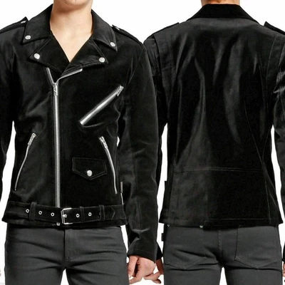 Gothic Motor Bike Black Velvet Motorcycle Jacket Punk Fetish EMO Biker Jacket - Image 1 of 3