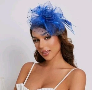 NWT Elegant Kentucky Derby Party Royal Blue Feather Fascinator - Picture 1 of 5
