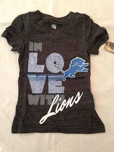 Detroit Lions NEW Girls Large 6x Pave Triblend T-Shirt . NFL Football Youth Love - Picture 1 of 2