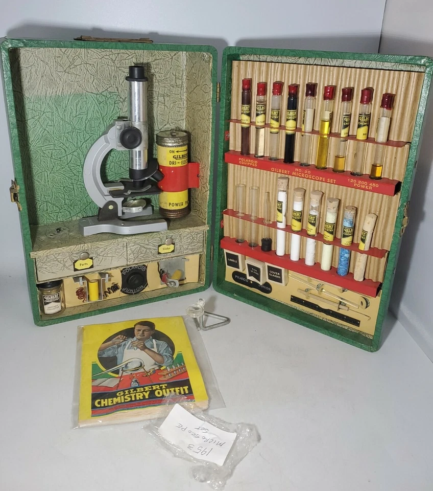Juego de Microscopio Gilbert Vintage 1952/53 Estuche Verde RARO 14"X 10"X 5" Foto 1 de 4